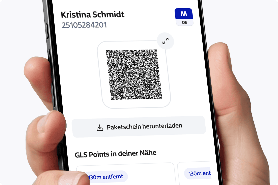 Mobile parcel label (QR-Code) shown on mobile device
